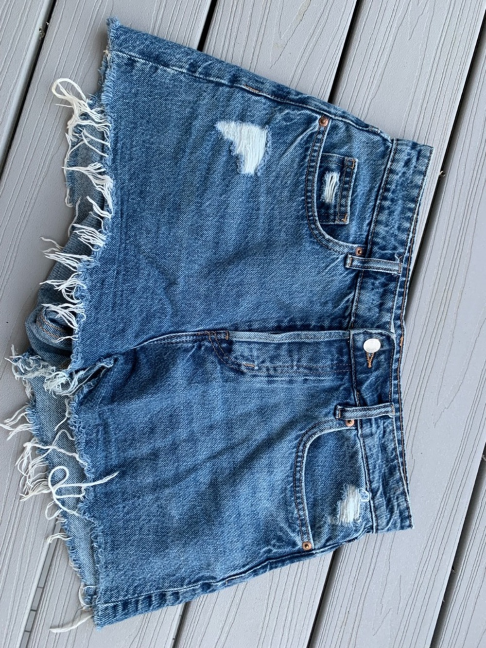 H&M Blue Distressed Frayed Denim Shorts